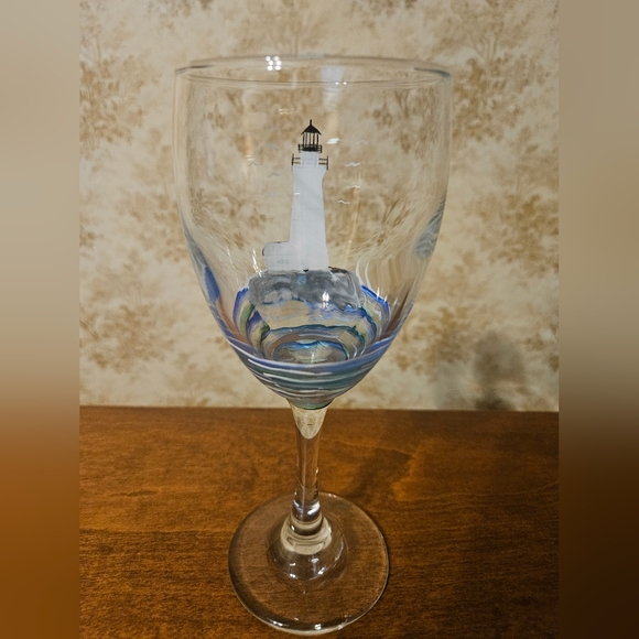 Hand Painted Lighthouse Wine Glass - Picture 3 of 5